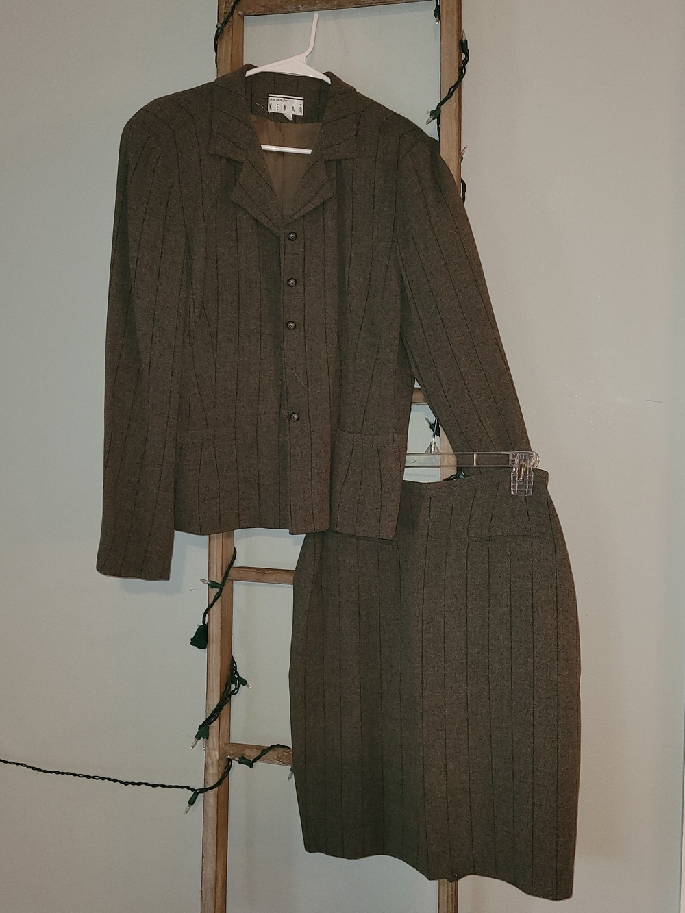 Ellen Tracy Brown Pinstripe Blazer and Skirt Set